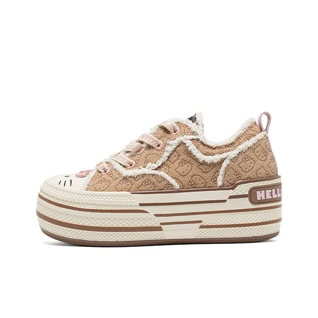 Sanrio x OLD ORDER Abrasion Resistant Breathable Height Increasing Low Top Canvas Shoes Women's Katy Pink Brown