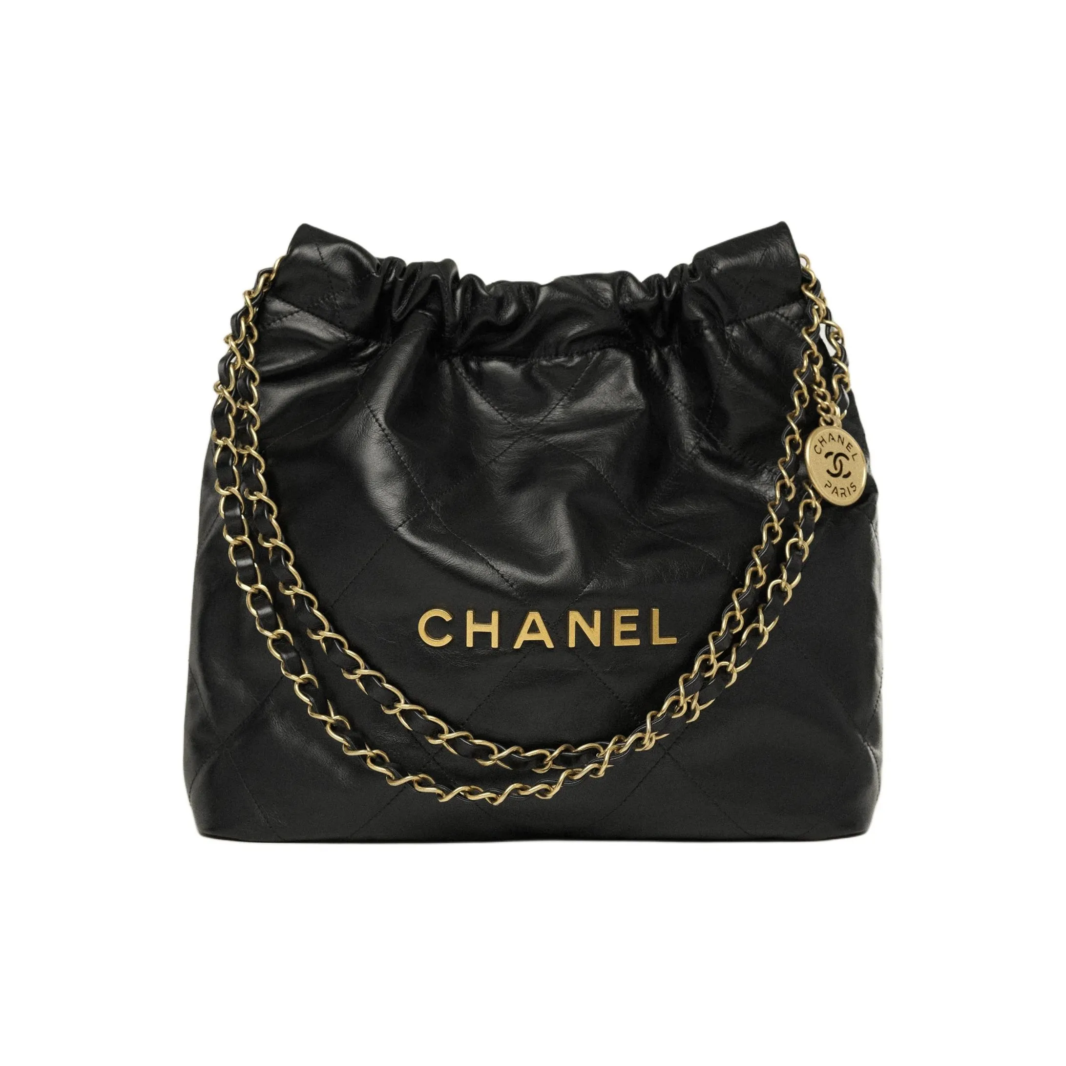 CHANEL Cow Leather Hobo Bag One Shoulder Trumpets Women's Black