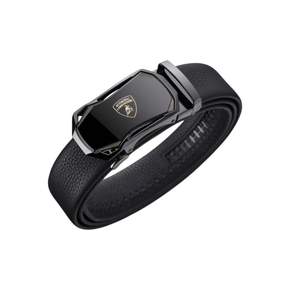 Automobili Lamborghini Cow Leather Belt, Luxury Fashion Casual Belt Men's Gunmetal Width 3.5cm