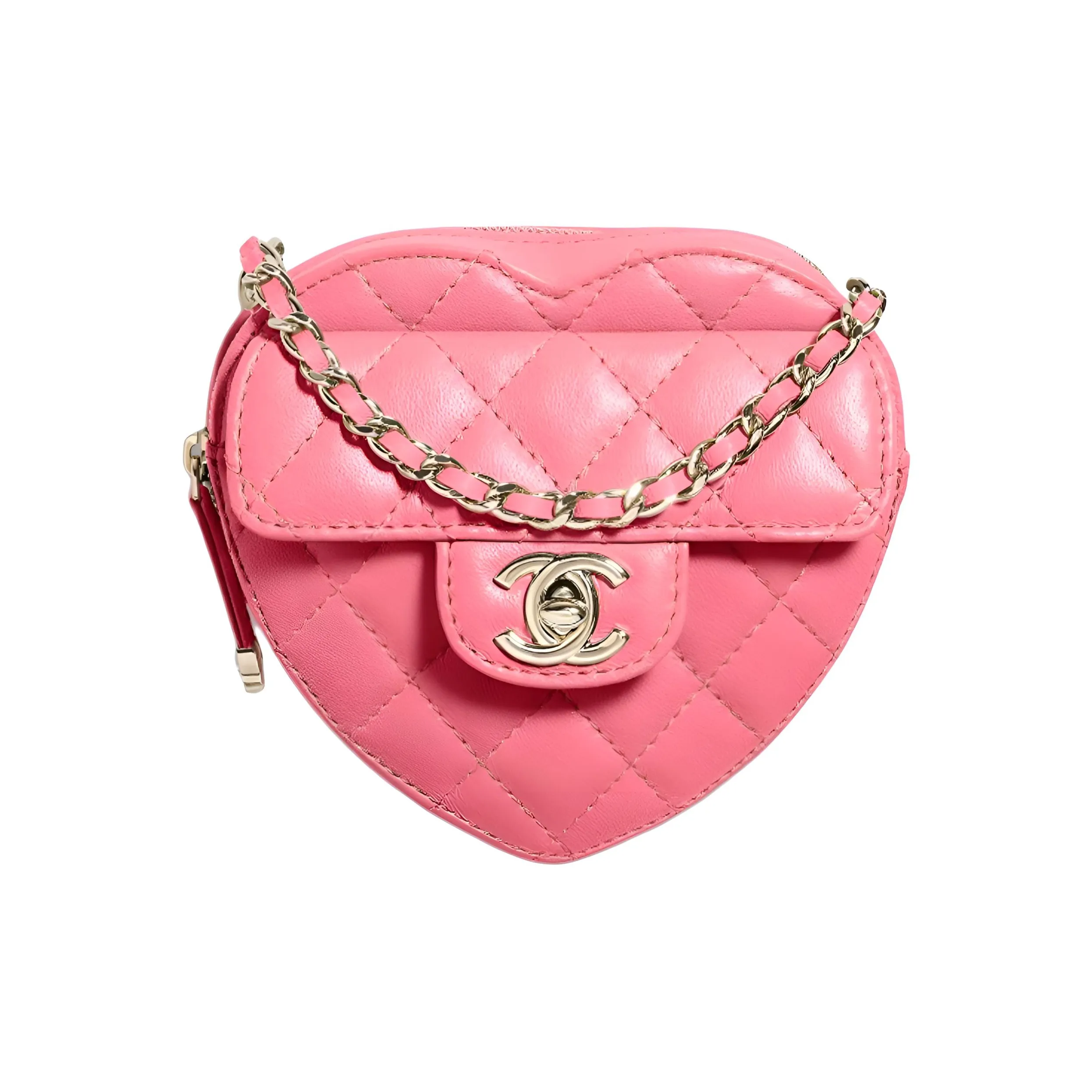 CHANEL 22SS Sheepskin Heart Bag, Crossbody Bag, Shoulder Bag Women's Peach Pink