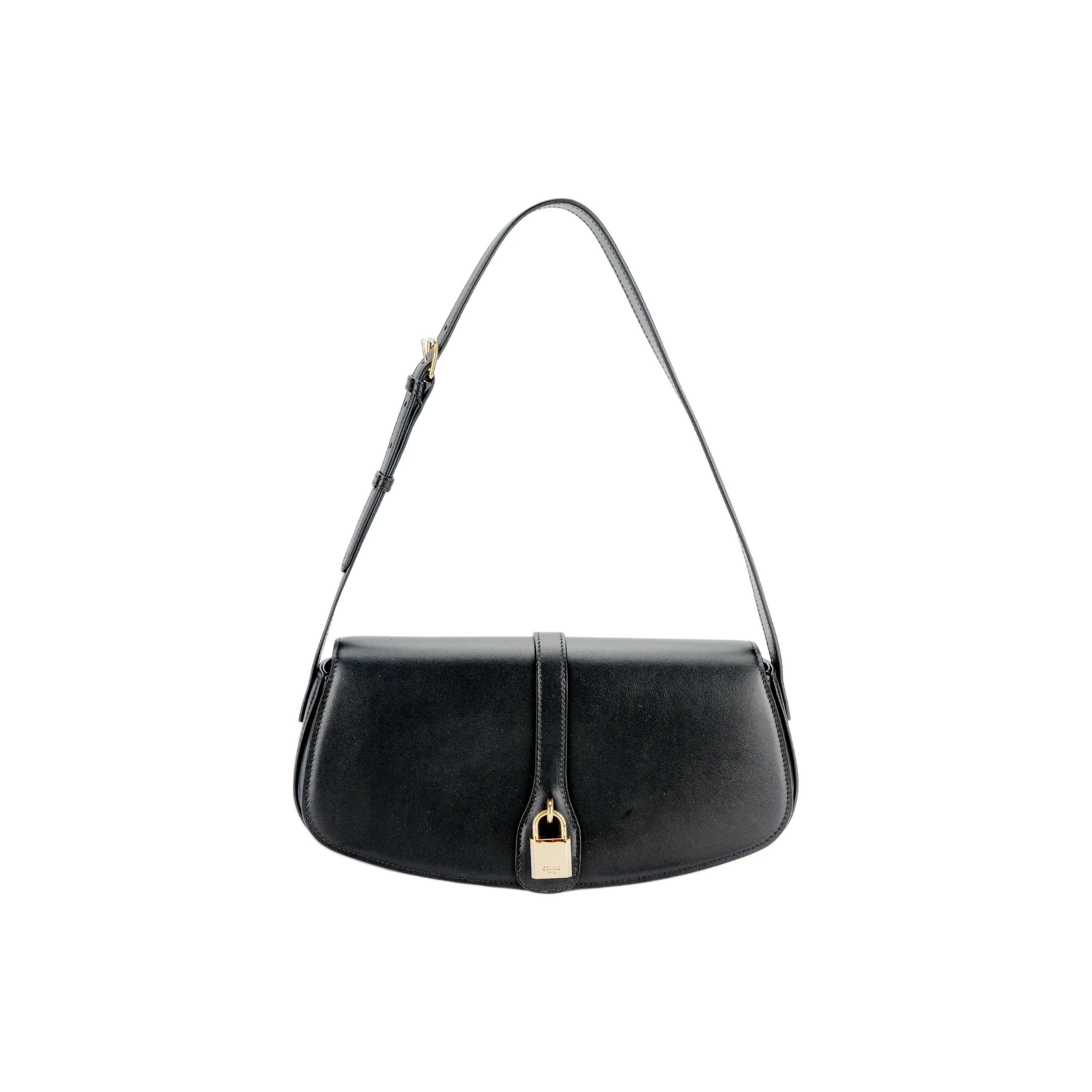 CELINE Tabou Smooth Cow Leather Shoulder Bag Crossbody Bag Handbag Large Size Women's Black