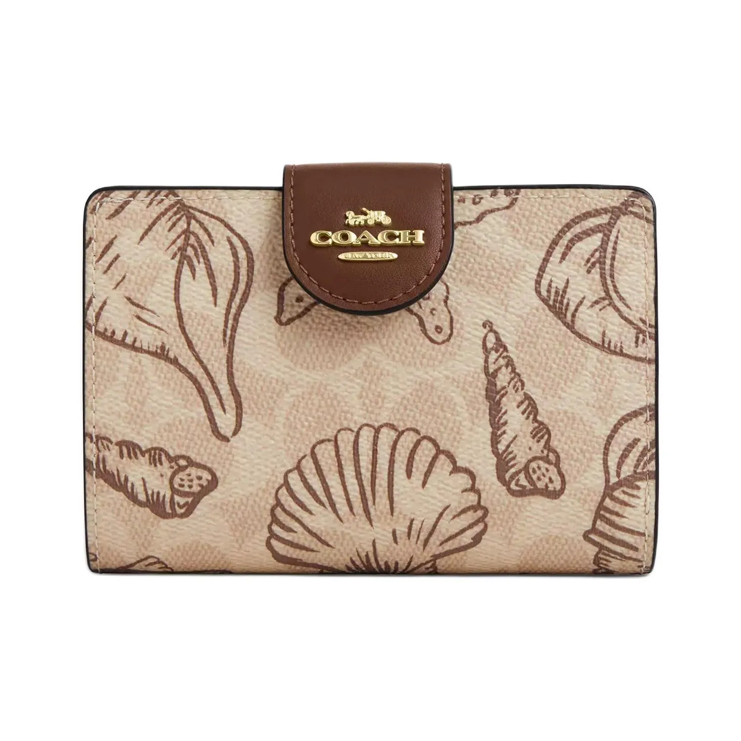 COACH Corner Zip Покрытый холст Кошелек Средний Женский Золотой Песочный Многоцветный