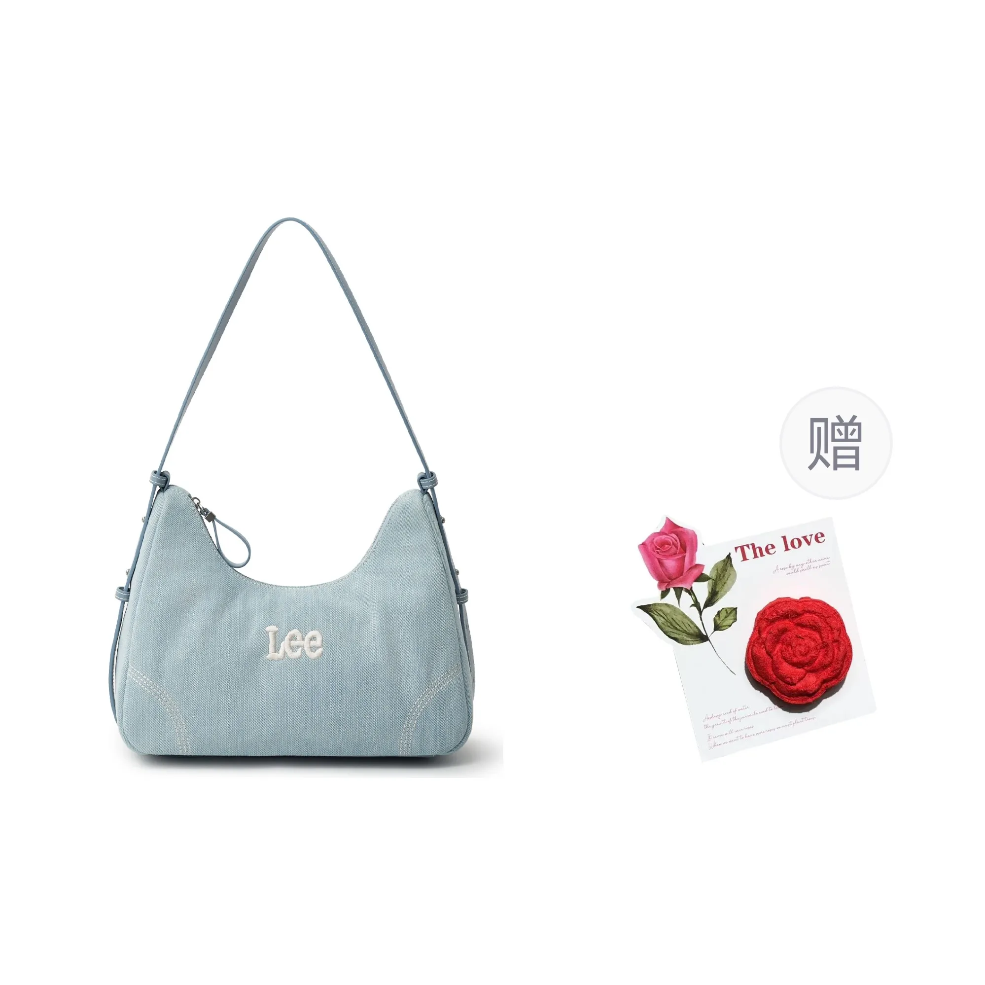 Lee Fabric Hobo Bag, One Shoulder Handbag Women's Light Blue/Dark Blue