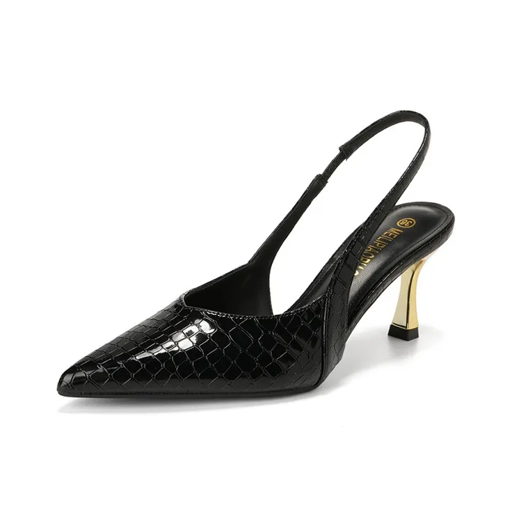 7 SEVFUN Узкий каблук Высокие каблуки Женские Каменный узор Черный