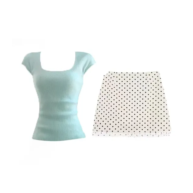 COVT Светло-синий топ и юбка женский комплект