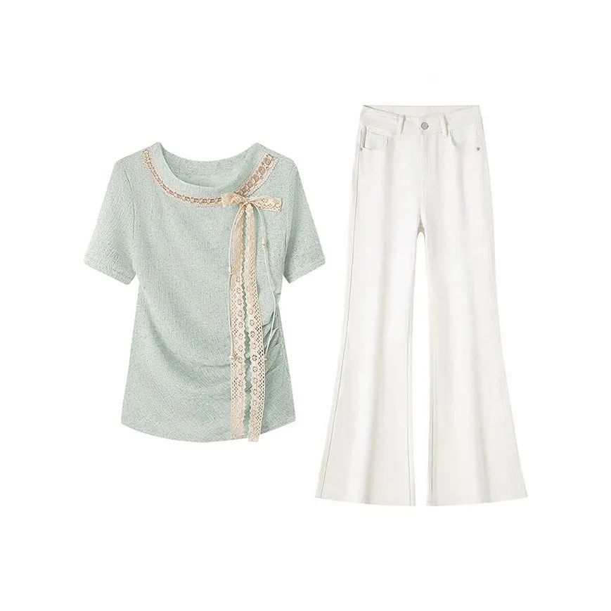 MARIE·COCO Мятно-зеленый топ + брюки, женские повседневные костюмы