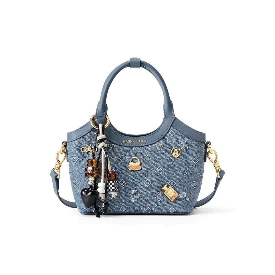 MashaLanti Сумка из ПВХ Синтетической Кожи Сумка через плечо Сумка Обычная Женская Абрикос Деним Синий