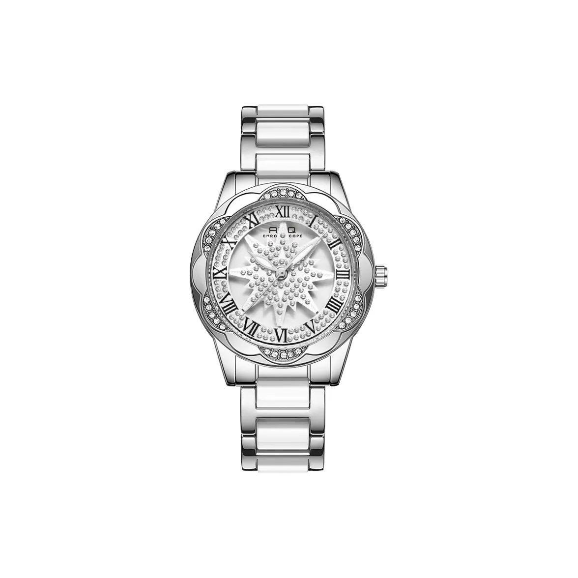 ATQ Snowflake Spin Женские часы Кварцевый механизм Металл Керамика Ремешок Часы Женские Серебристый циферблат