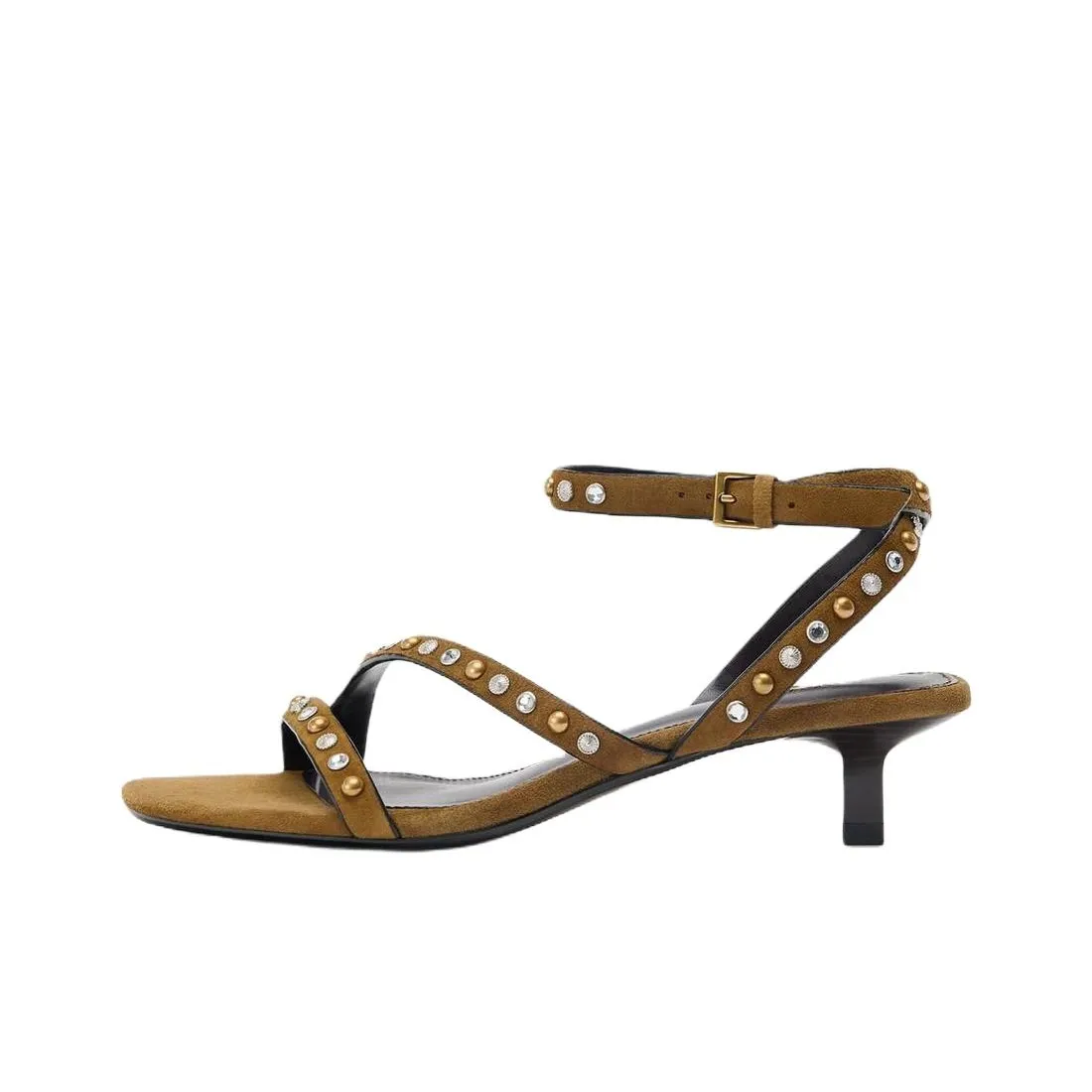 ZARA One Ремень Сандалии 4CM Женские Оливково-зеленый