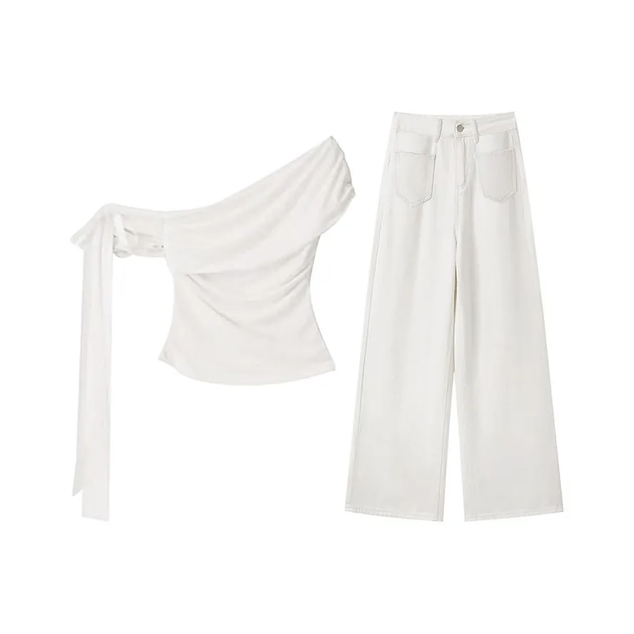 MARIE·COCO Белый топ + Брюки Женские Повседневные костюмы