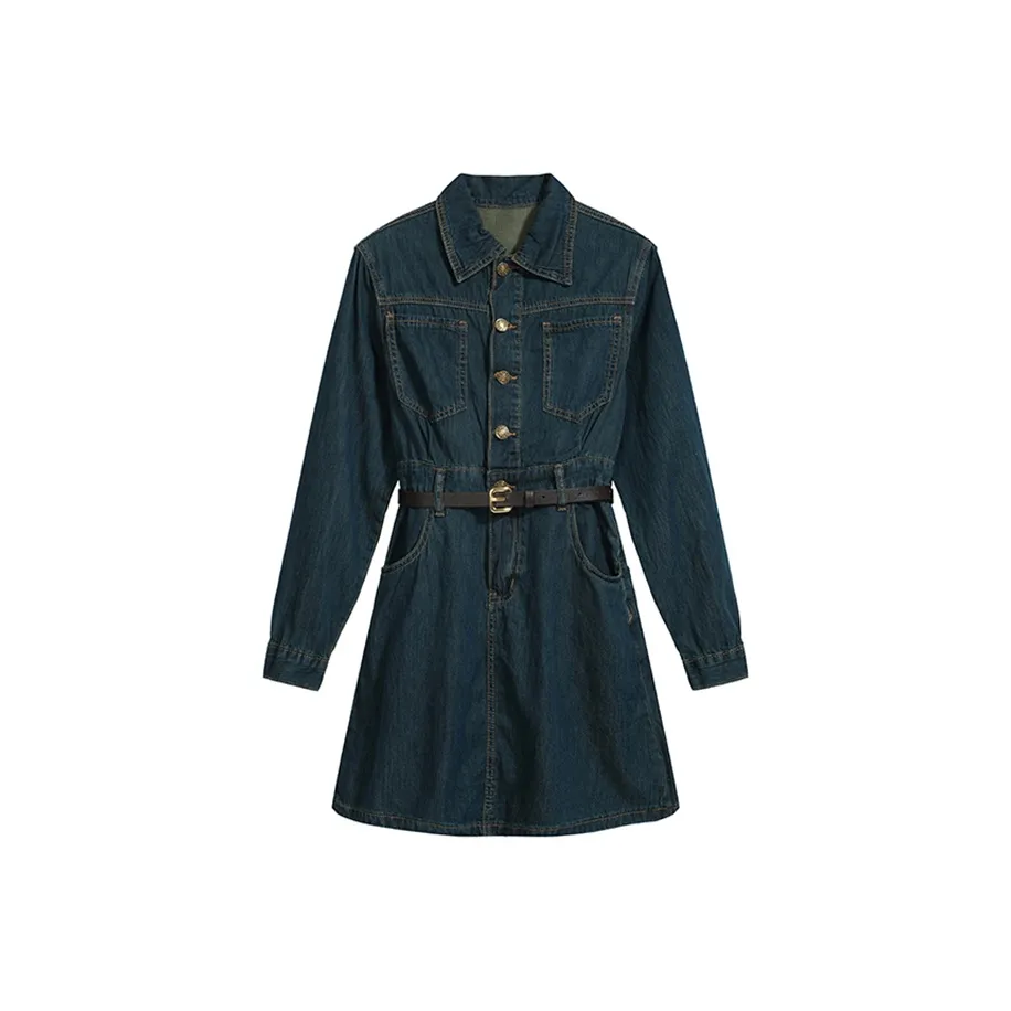 NFV Темно-синий Женские Длинные Платья с рукавами