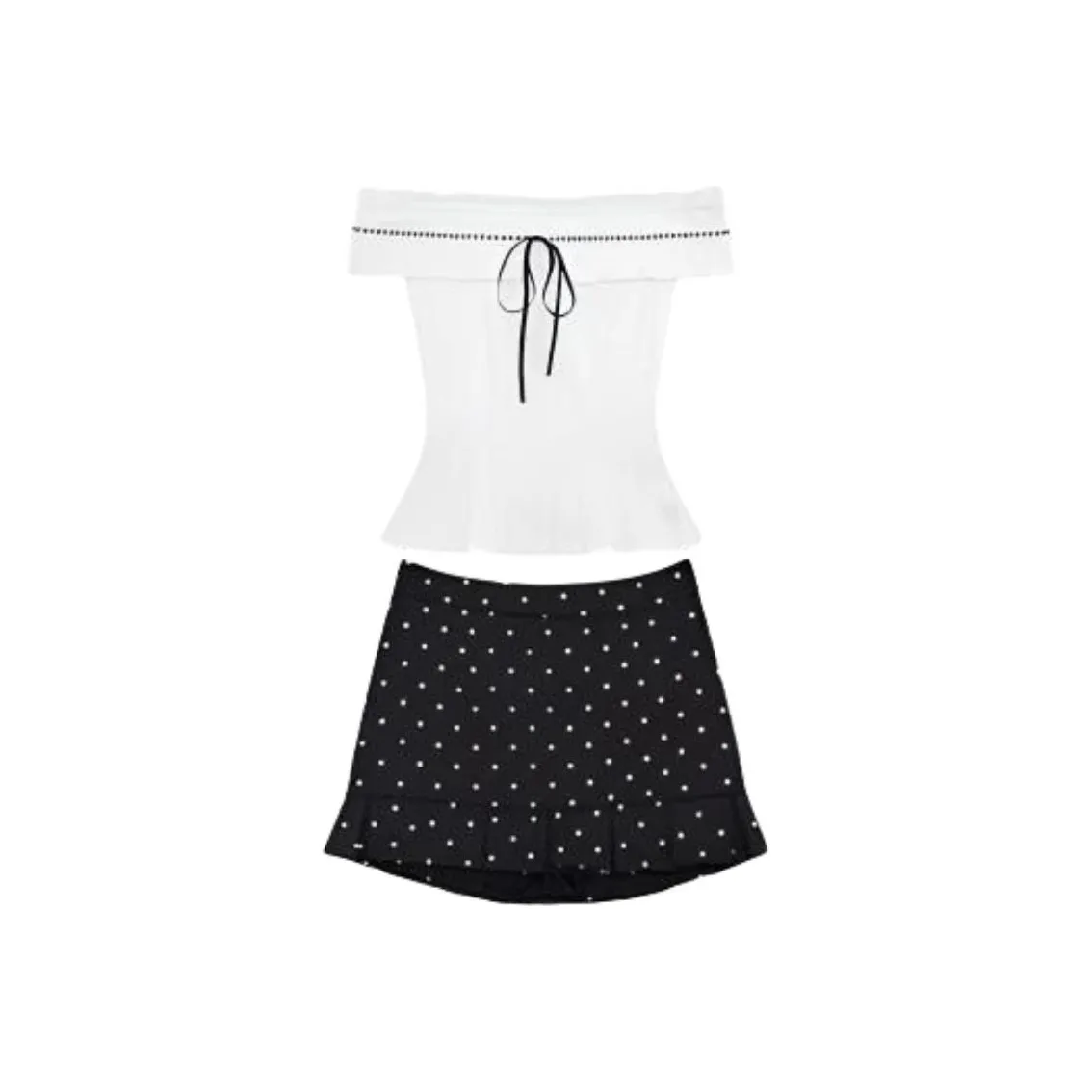 HUINIAN Белый топ + Черная юбка Женские комплекты с юбкой