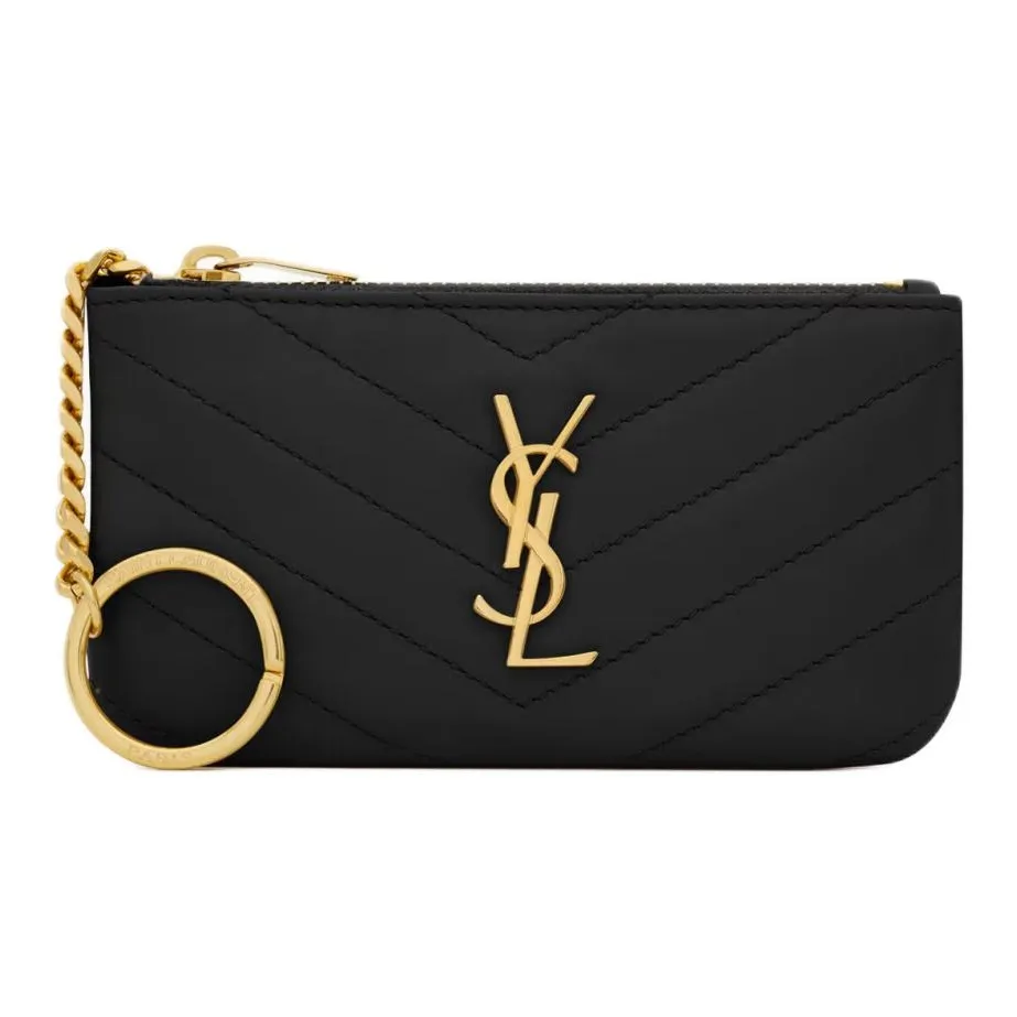 SAINT LAURENT Quilted Leather Key Pouch Coin Purse Women's Black