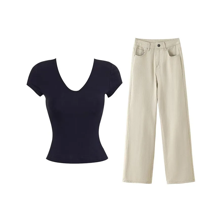 MARIE·COCO Черный топ + Брюки Женские Повседневные костюмы