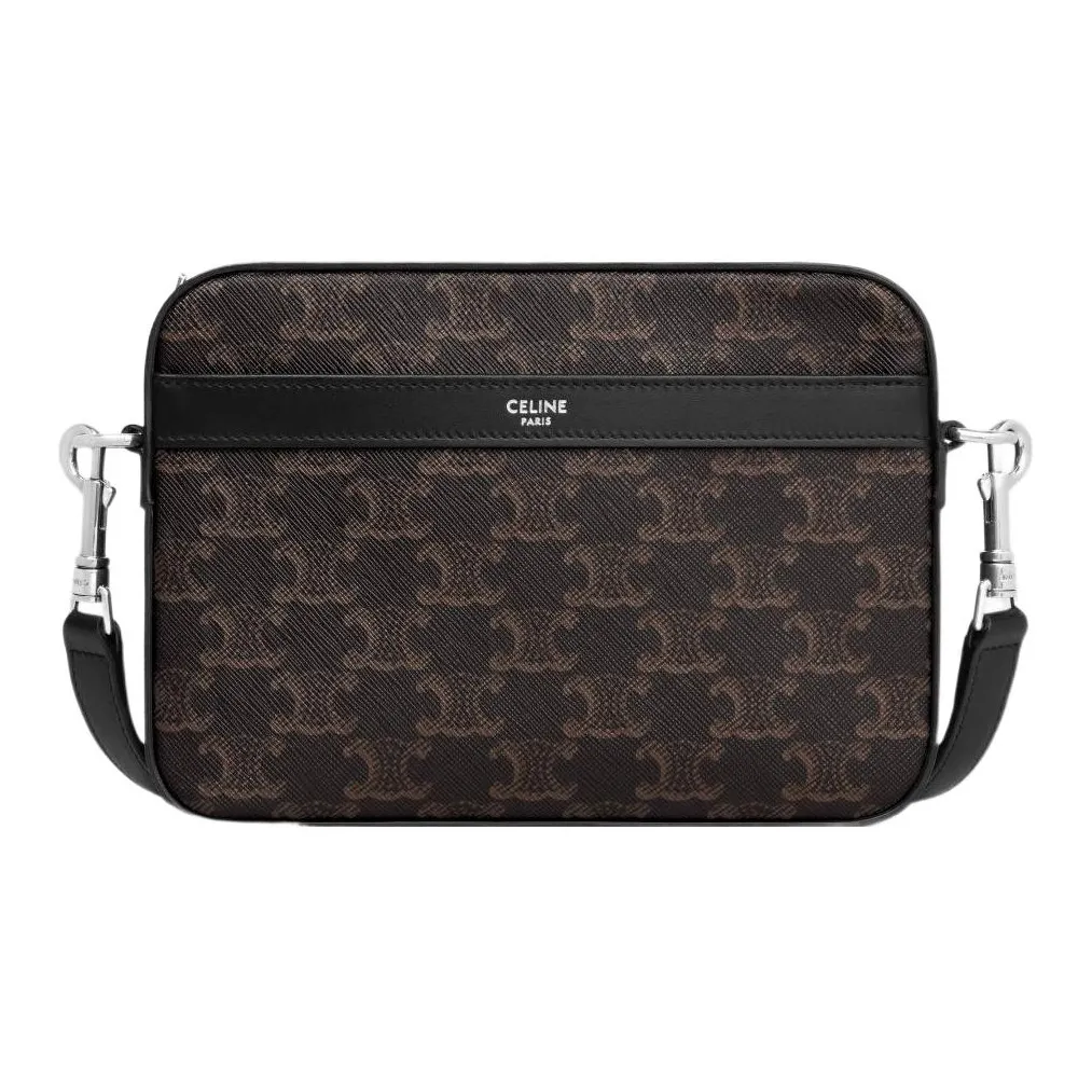 CELINE Cow Leather Messenger Bag, Shoulder Bag, Crossbody Bag Trumpets Men's Black