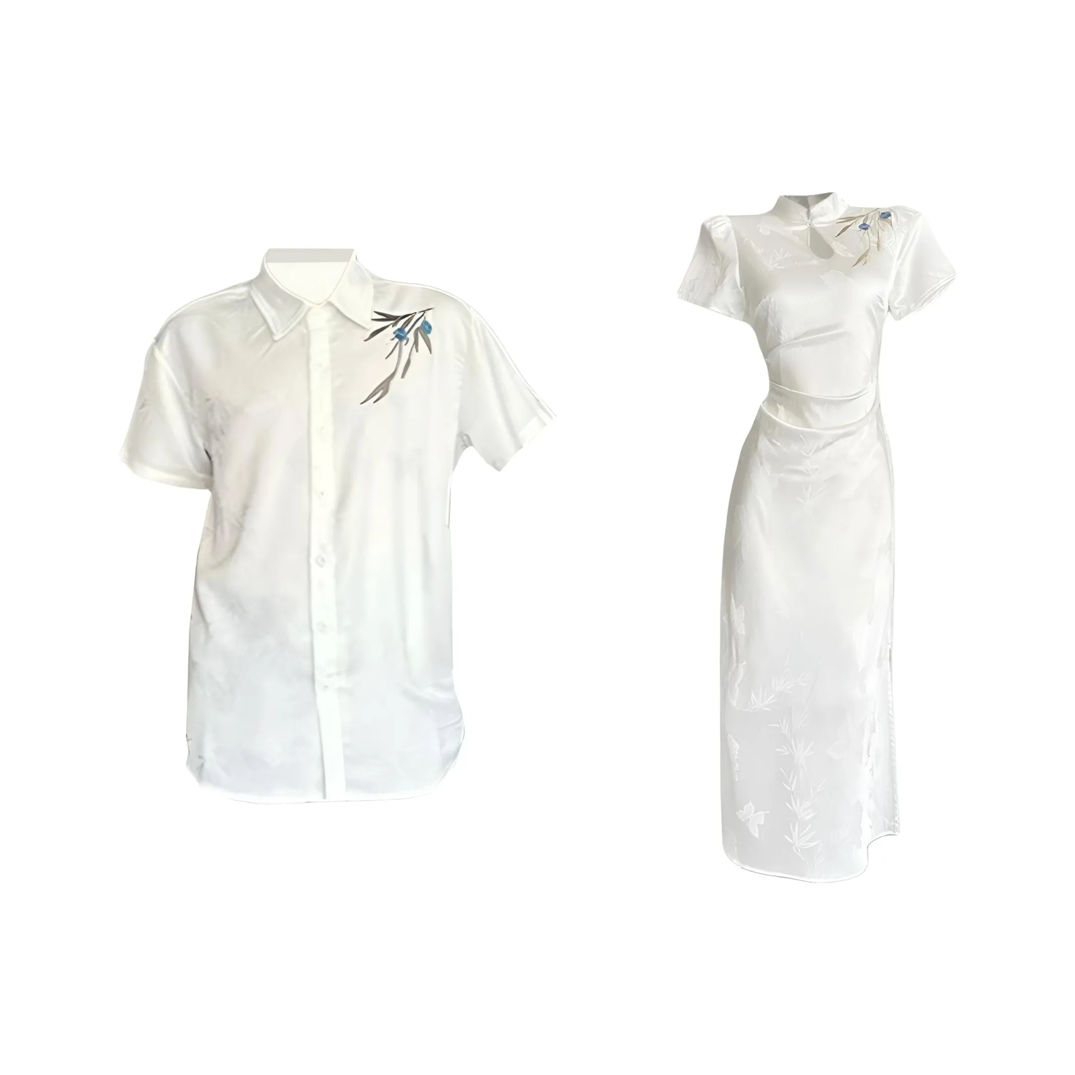 QYPRF Белый Одежда для пары Женские Платье + Мужская Рубашка Женские Парные Комплекты