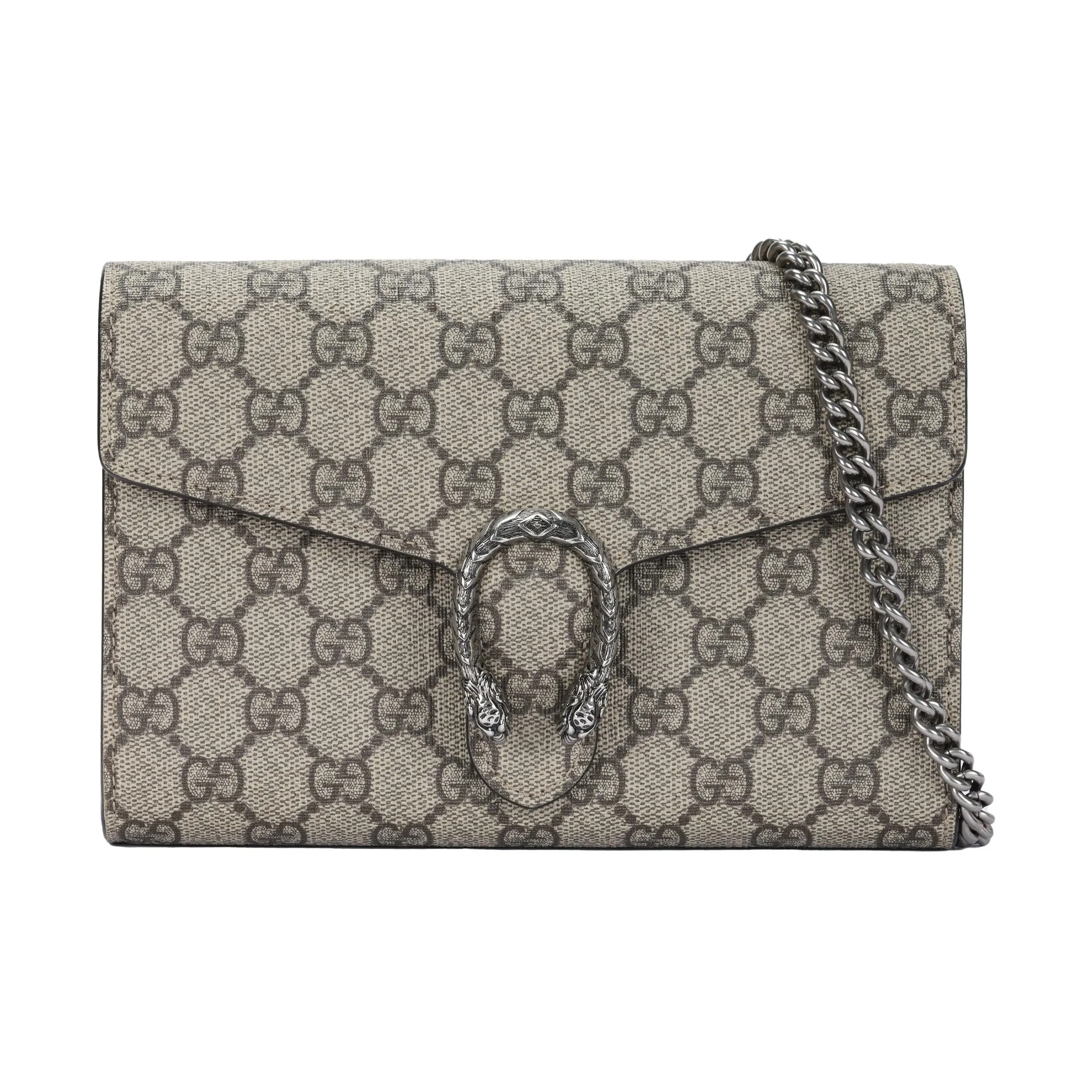 GUCCI Dionysus Wallet On Chain GG Supreme 16 Card Slot Mini Beige