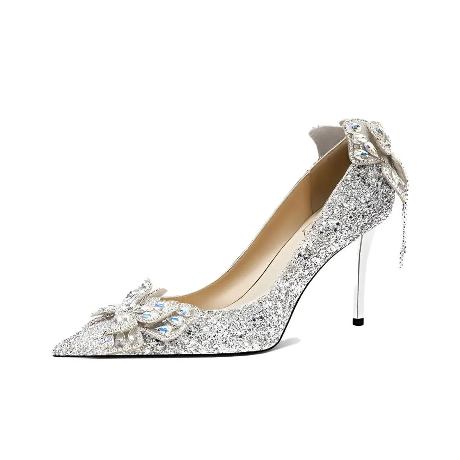 BINGO DUCK Узкий каблук Высокие каблуки Женские Серебряные
