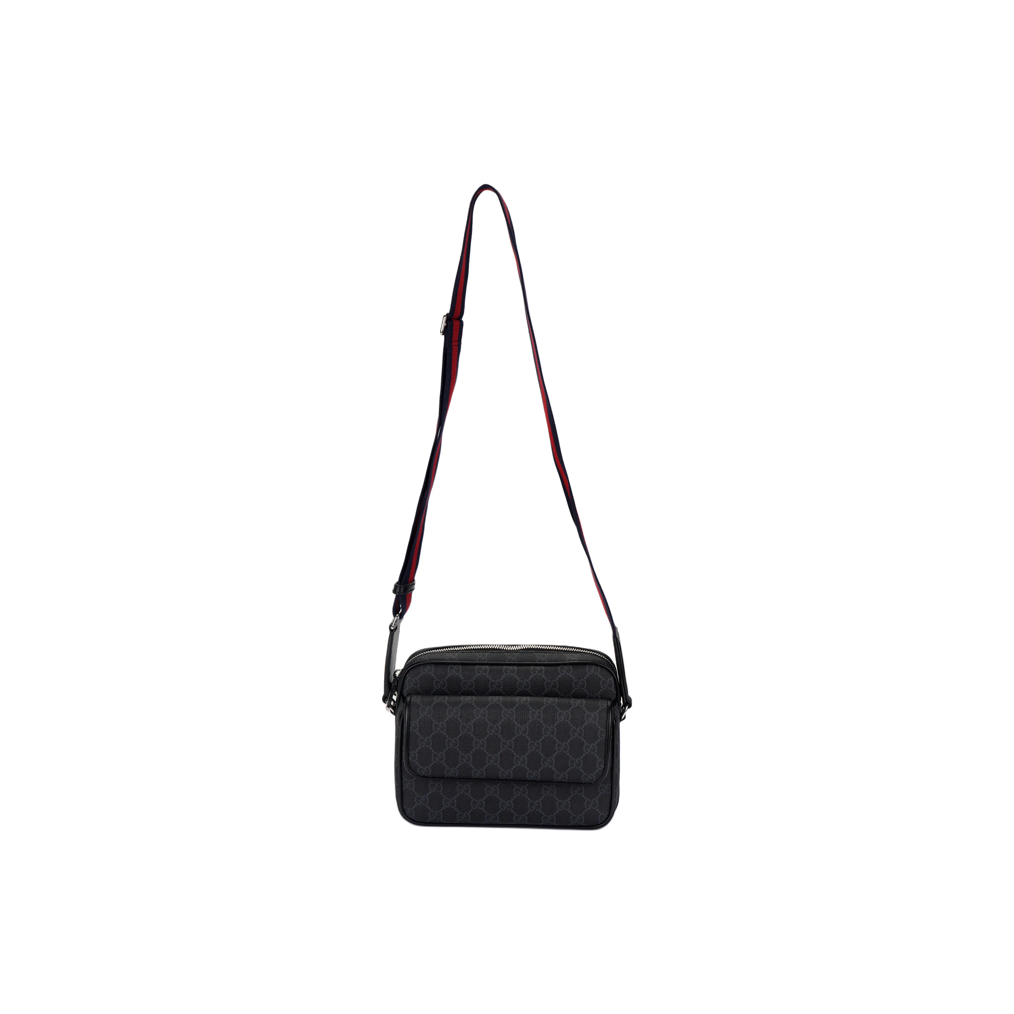GUCCI GG Supreme Canvas With Leather Shoulder Bag, Crossbody Bag Trumpets Men's Black