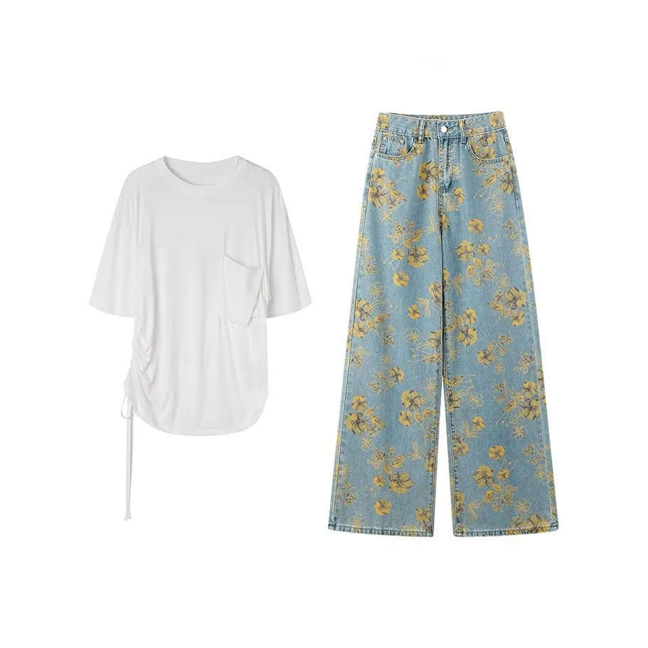 MARIE·COCO Белый топ + Брюки Женские Повседневные костюмы