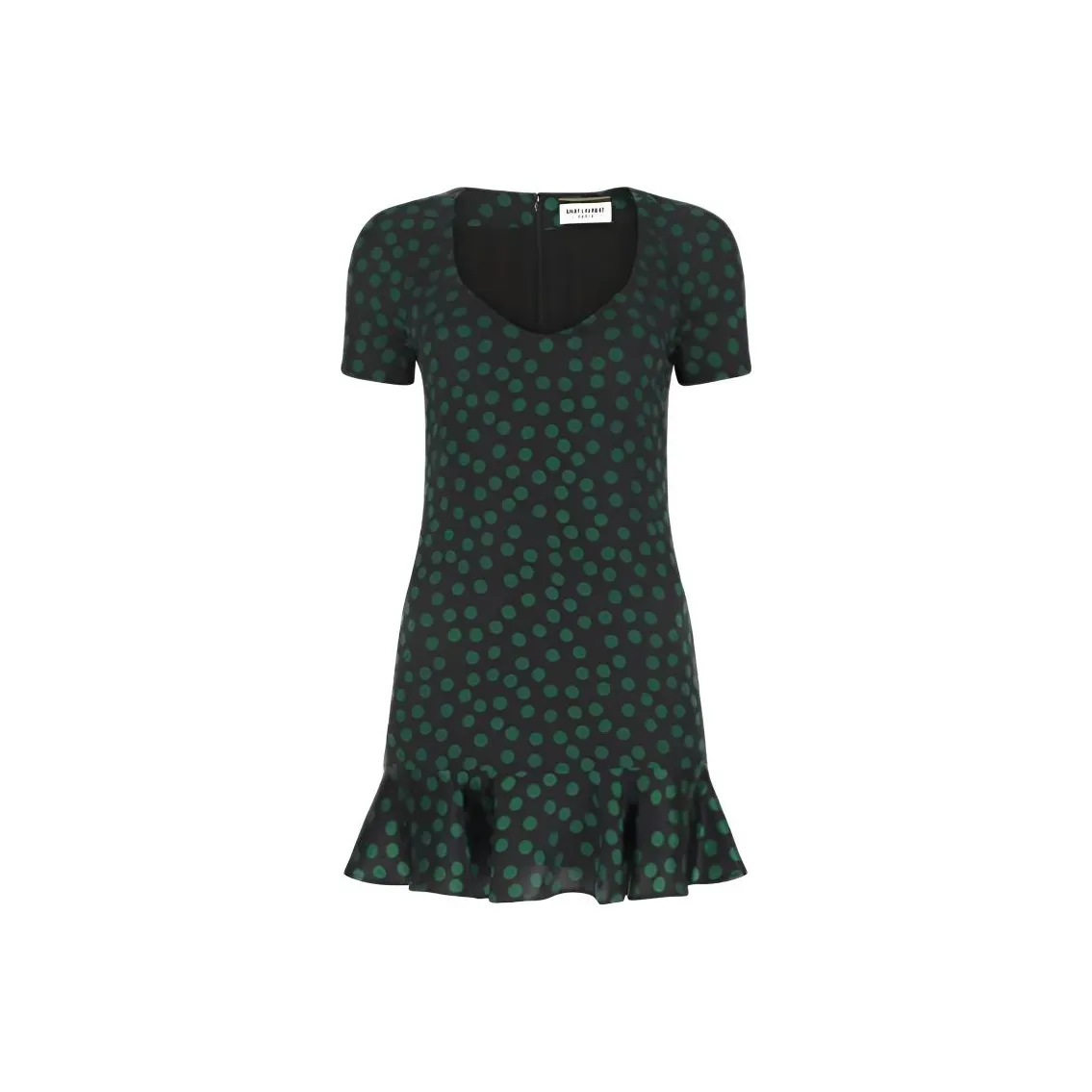 SAINT LAURENT Polka Dot Printed Short Sleeved Mini Dress