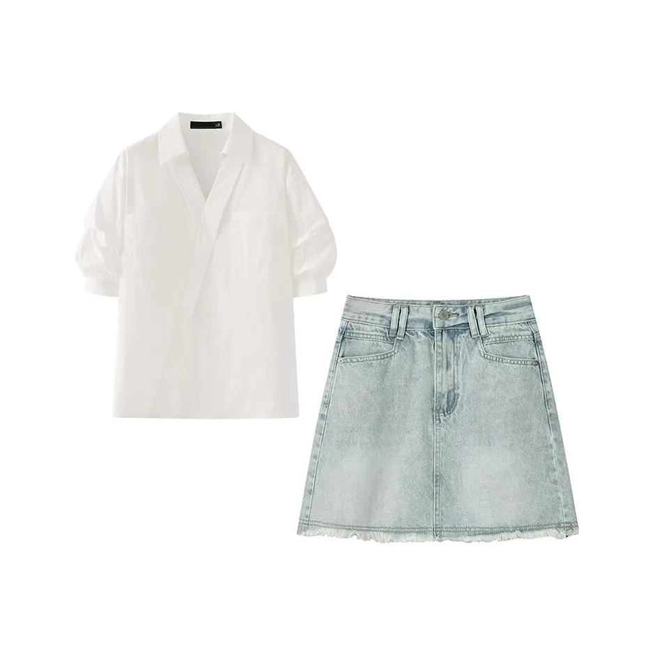 MARIE·COCO Белая рубашка + Деним Юбка Женские Комплекты с юбкой