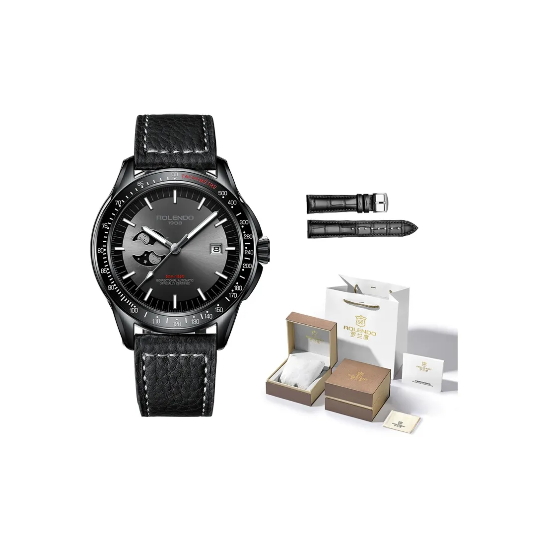 ROLENDO R Автоматический Механический Механизм Мужские Часы 42 мм Черный