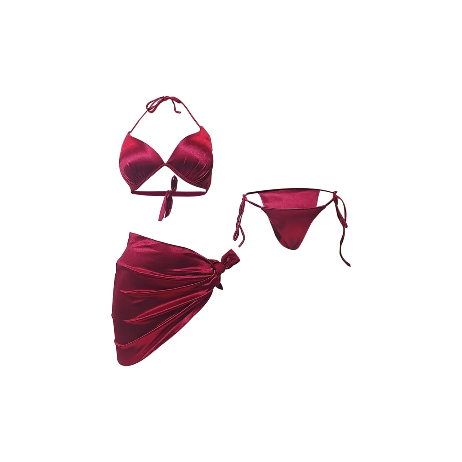 TLXT Бургундский Бикини Купальник THREE Комплект Женское нижнее белье Наборы