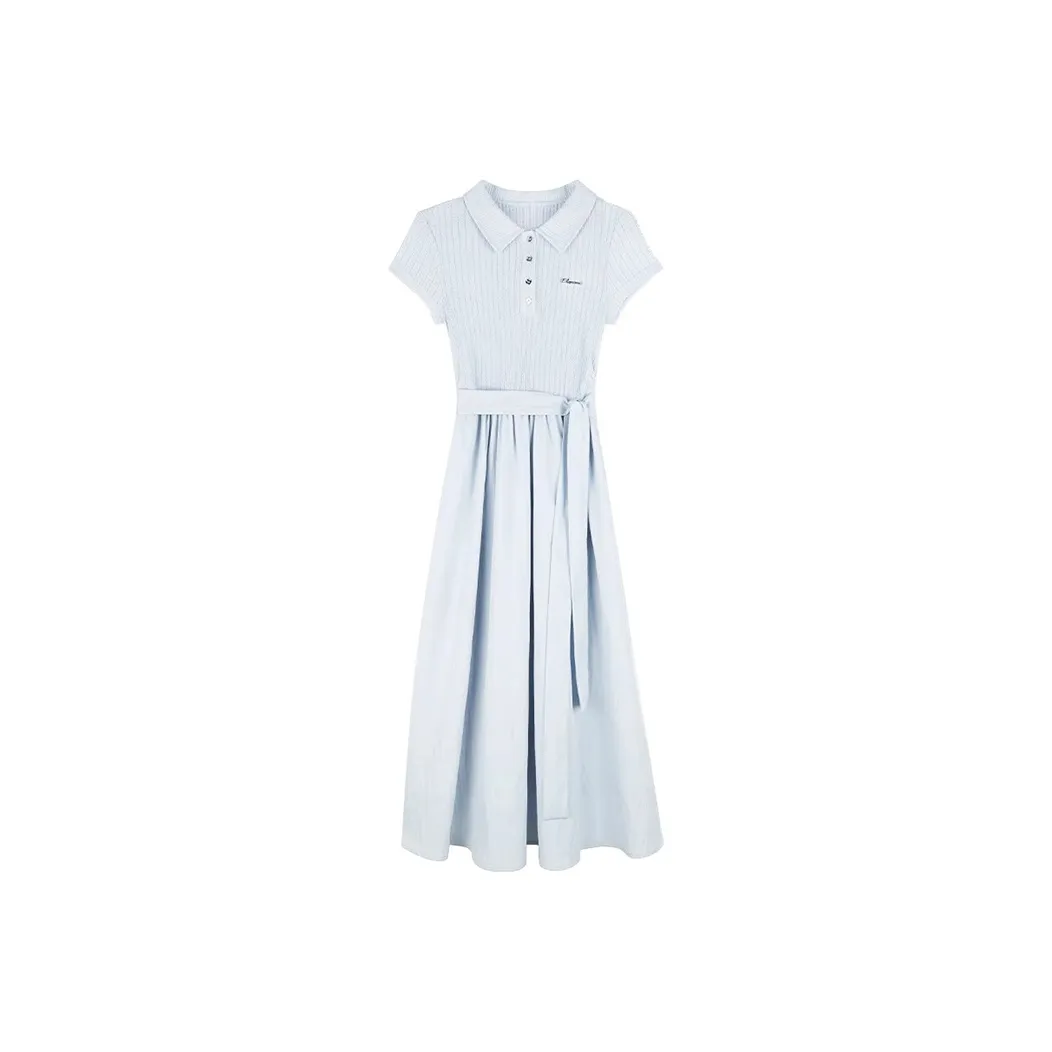 Происхождение Светло-синий Женские Короткие Платья с Рукавами