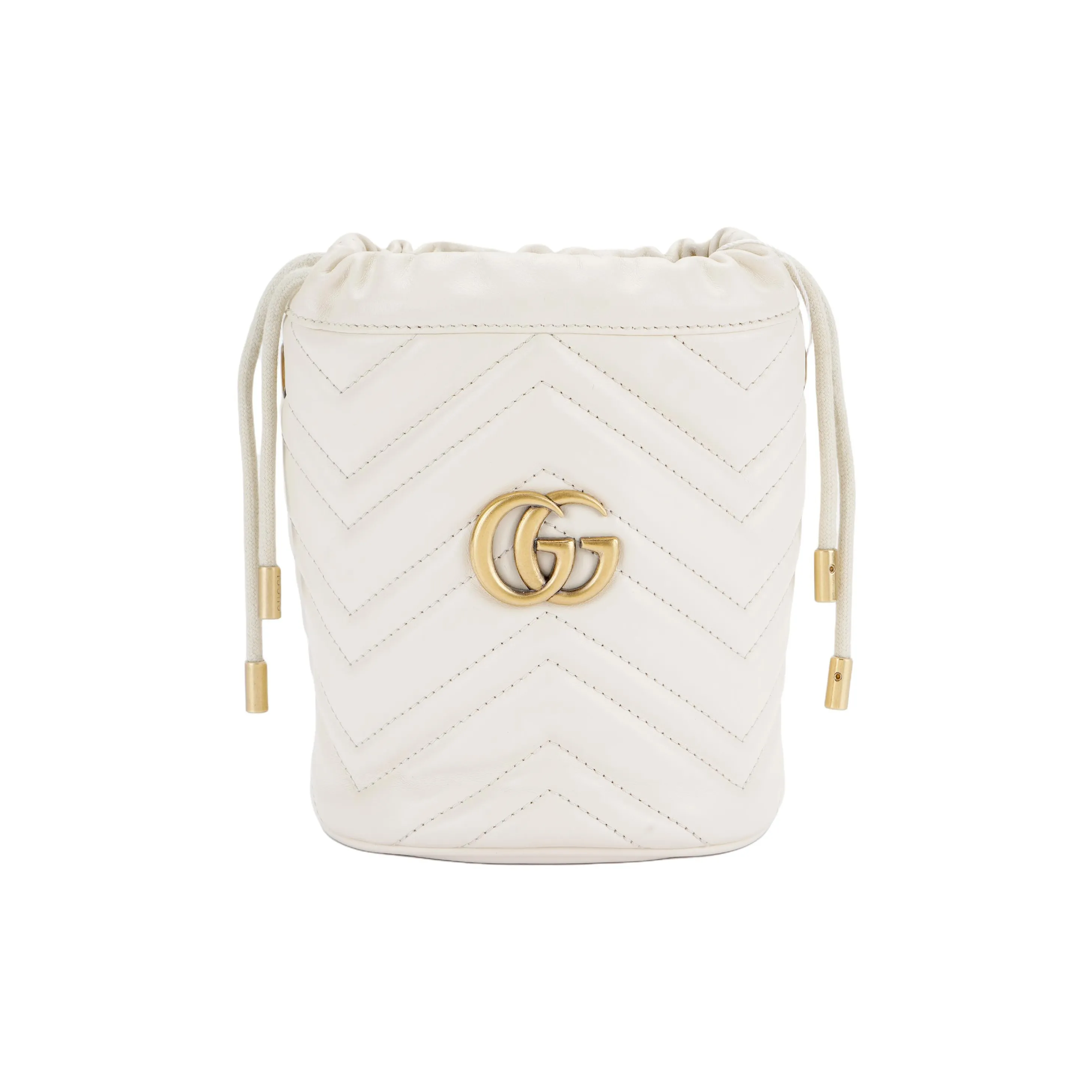 GUCCI GG Marmont Quilted Leather Bucket Bag, Shoulder Bag, Crossbody Bag Mini Women's White