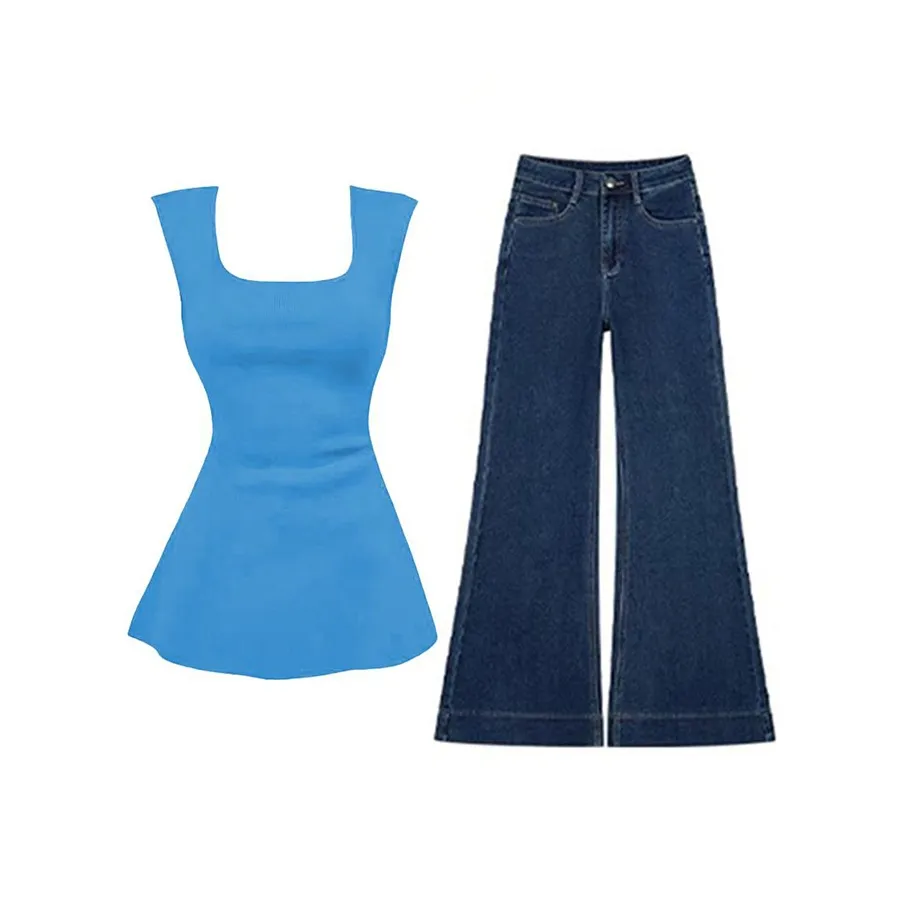 MARIE·COCO Синий топ + Брюки Женские Повседневные костюмы