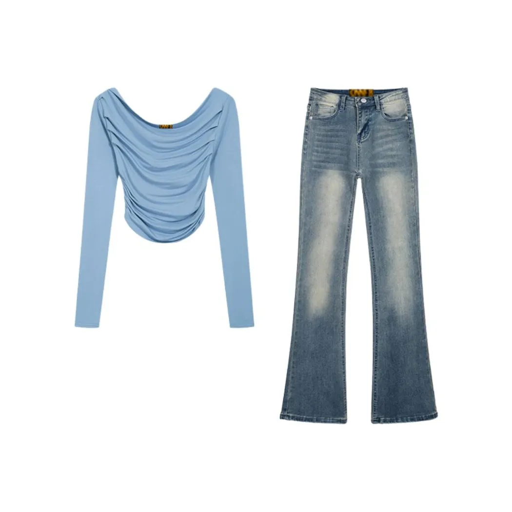 ONNFB Blue Top + Синие Брюки Женские Повседневные Костюмы