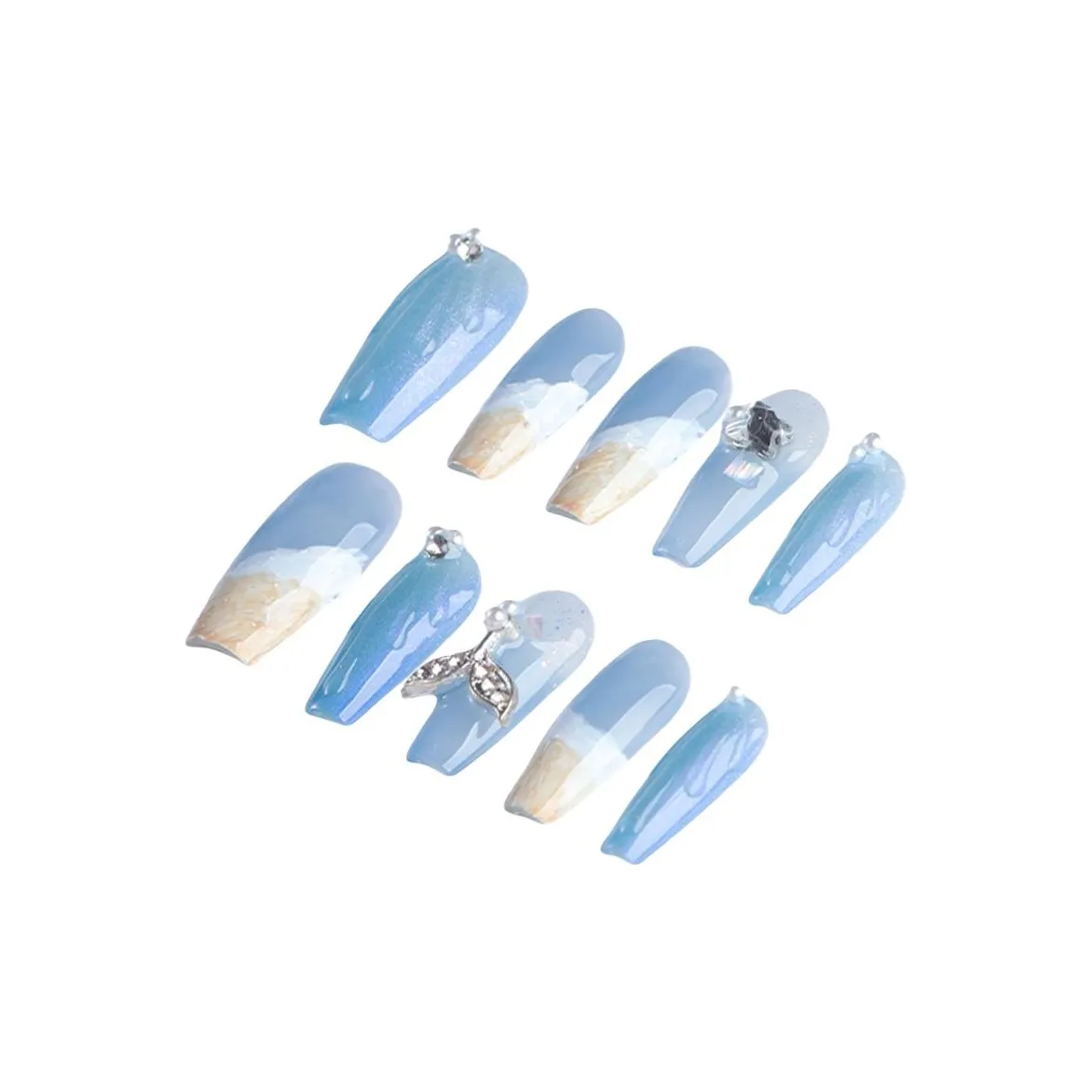 YIYIHE Мягкий Романтический Summer Beach Русалка 3D-эффект Wave MID Cropped Short Square Round Blue Gradient