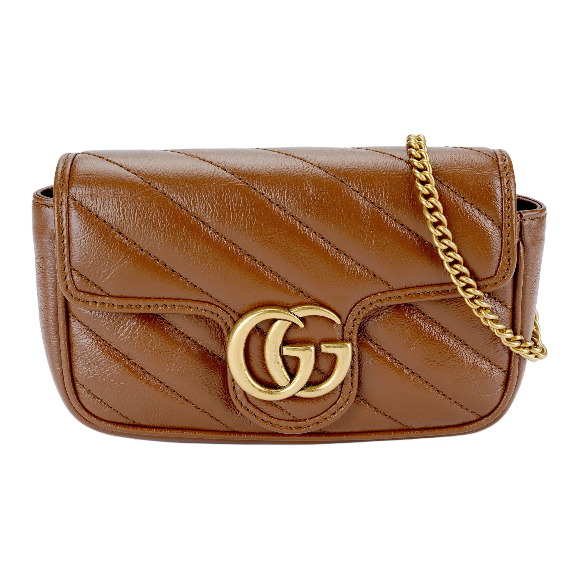GUCCI GG Marmont Quilted Leather Crossbody Bag, Shoulder Bag Extra Mini Women's Brown