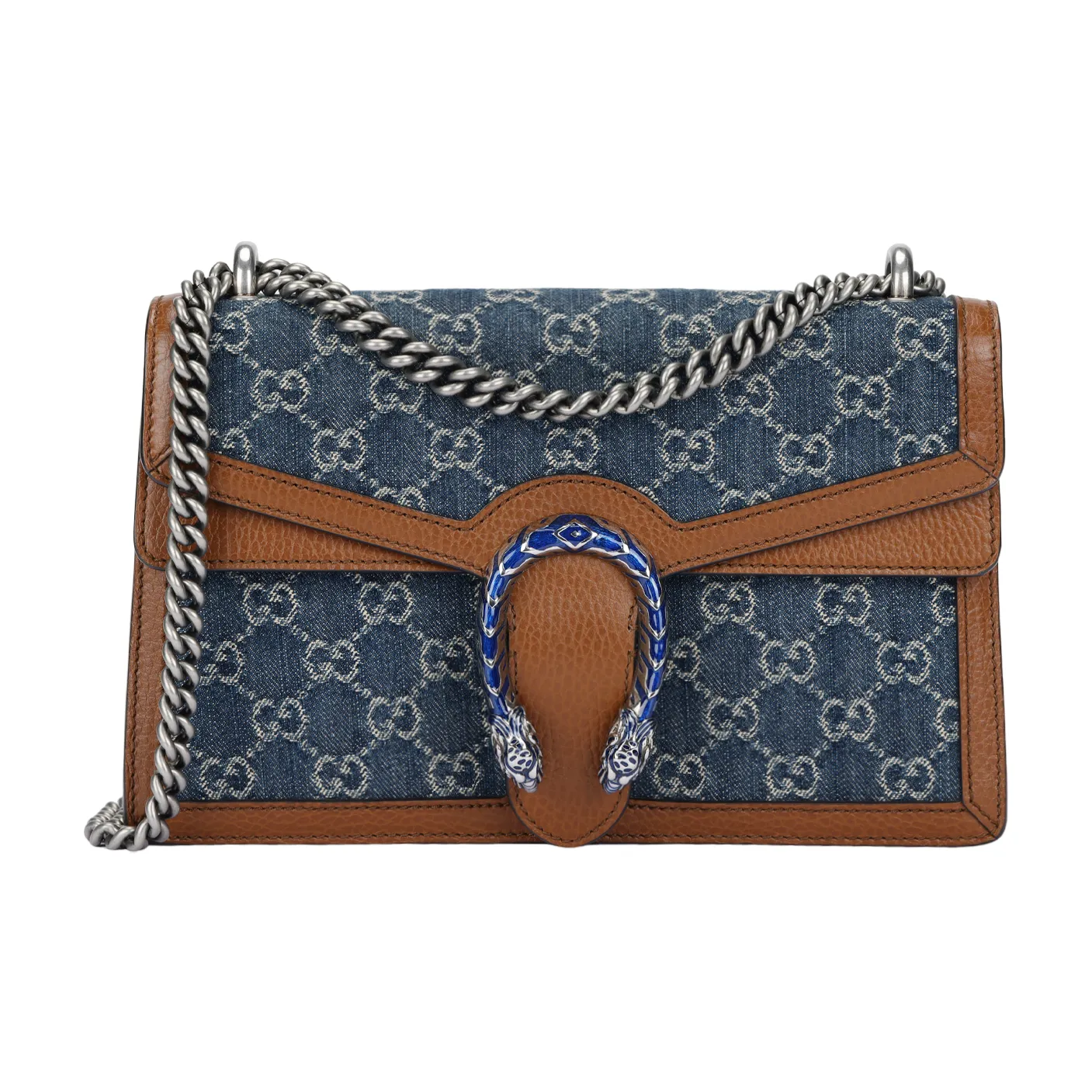 GUCCI Dionysus Denim With Leather Shoulder Bag, Crossbody Bag Trumpets Women's Gray & Blue & Brown