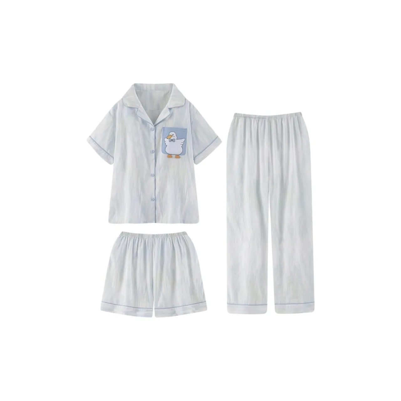 MEIJIAO Короткий рукав Рубашка и Штаны Трехкомпонентный комплект Повседневная Домашняя одежда и Пижамы Комплекты Женская