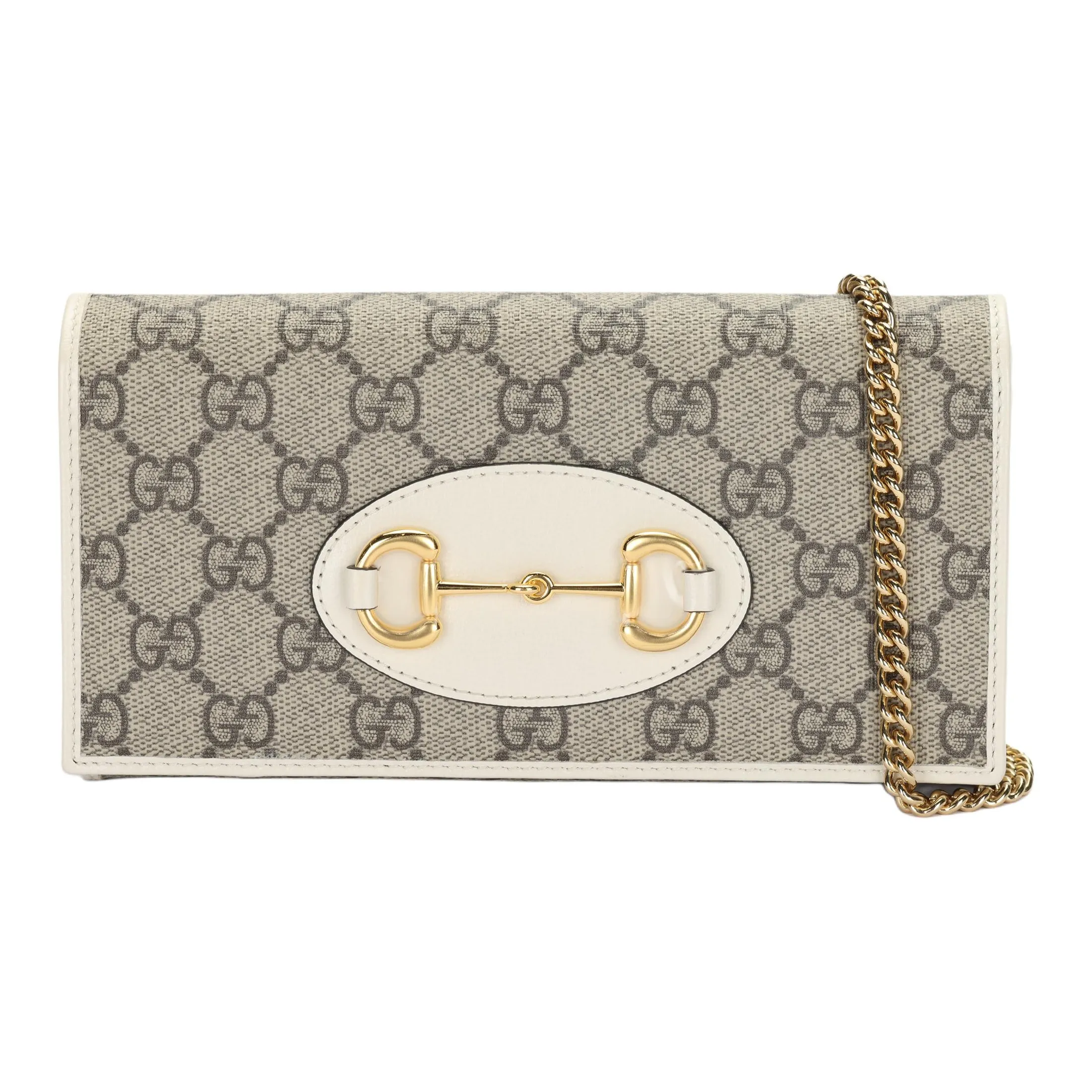 GUCCI Horsebit 1955 Coated Canvas With Leather Shoulder Bag, Crossbody Bag Women's Ebony & White