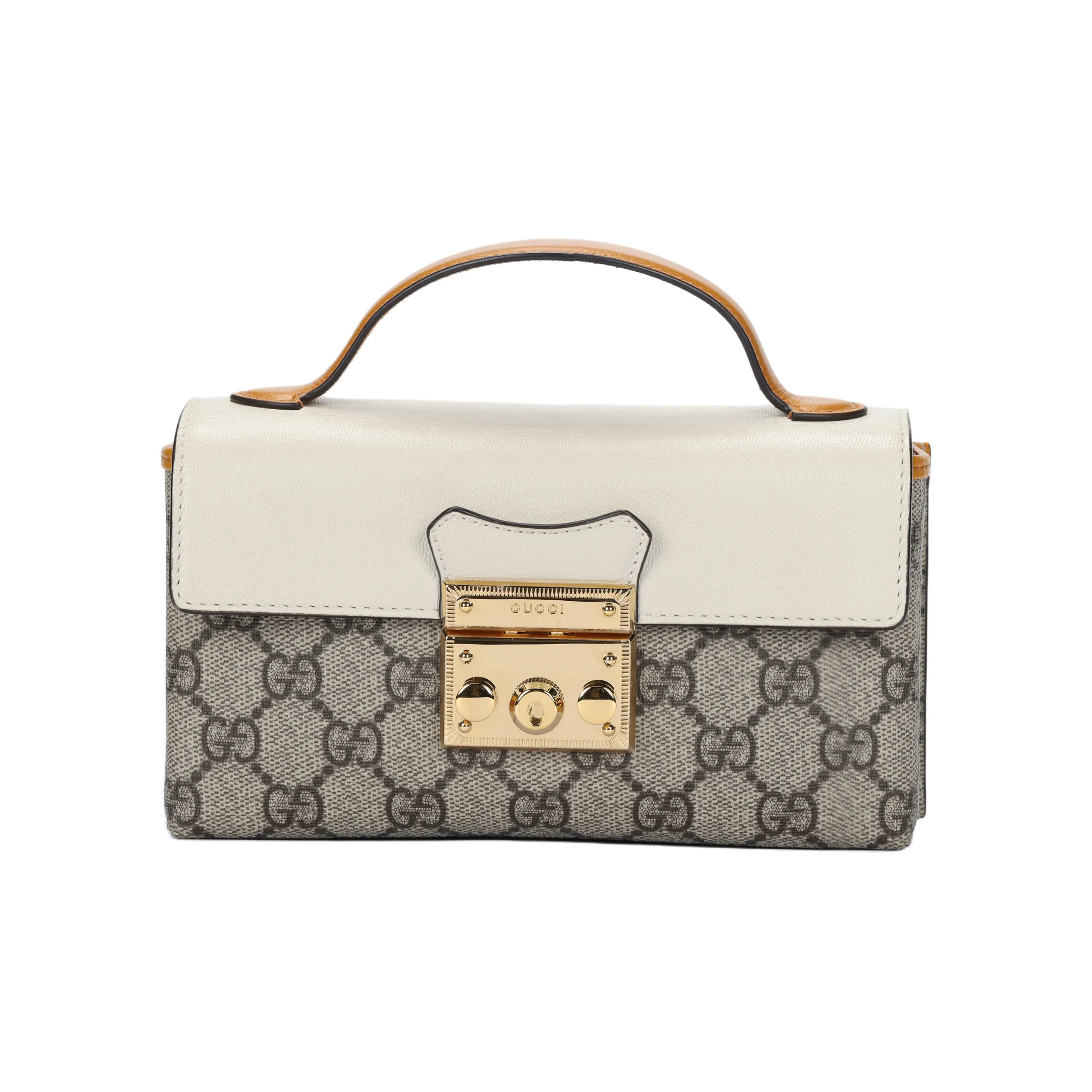 GUCCI Padlock Canvas With Leather Box Bag, Shoulder Bag, Handbag, Crossbody Bag Mini Women's White/Ebony