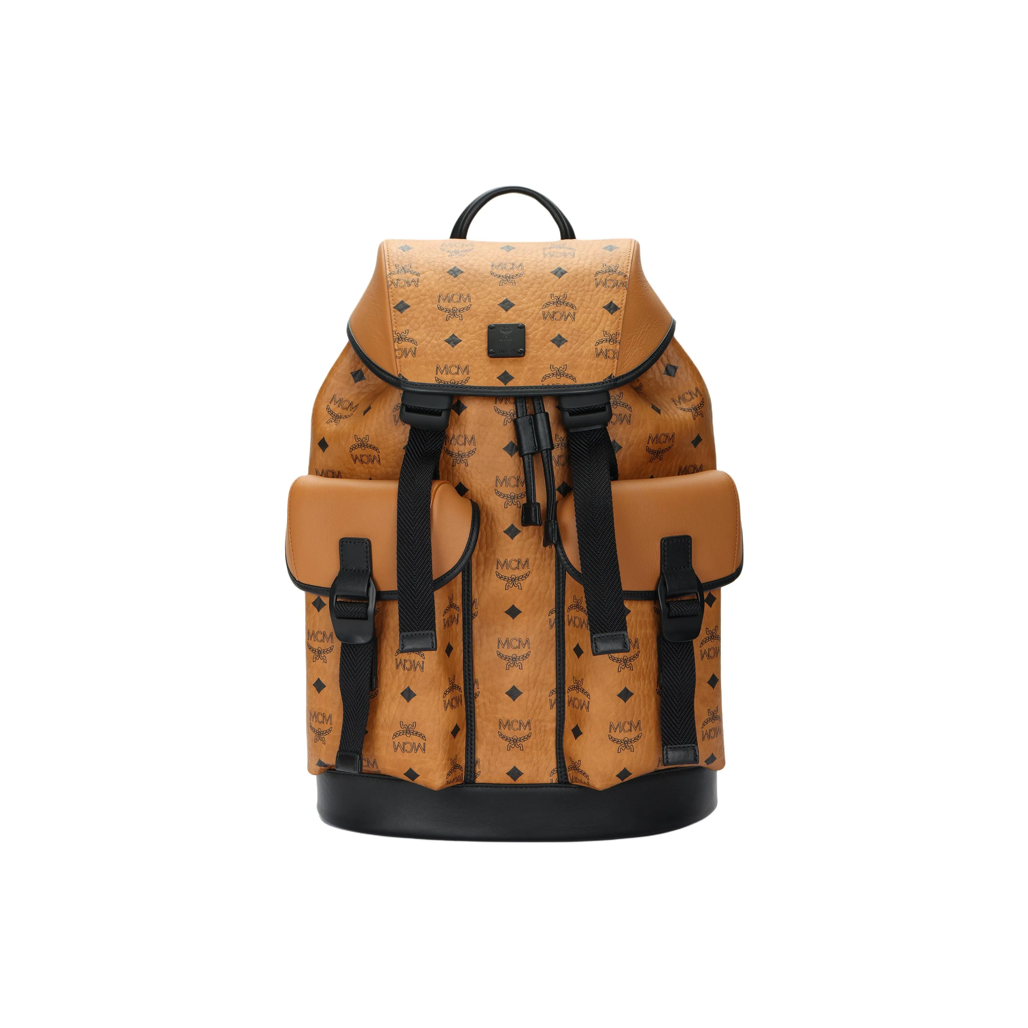 MCM Cow Leather Backpack Medium Size Men's Brown Cognac