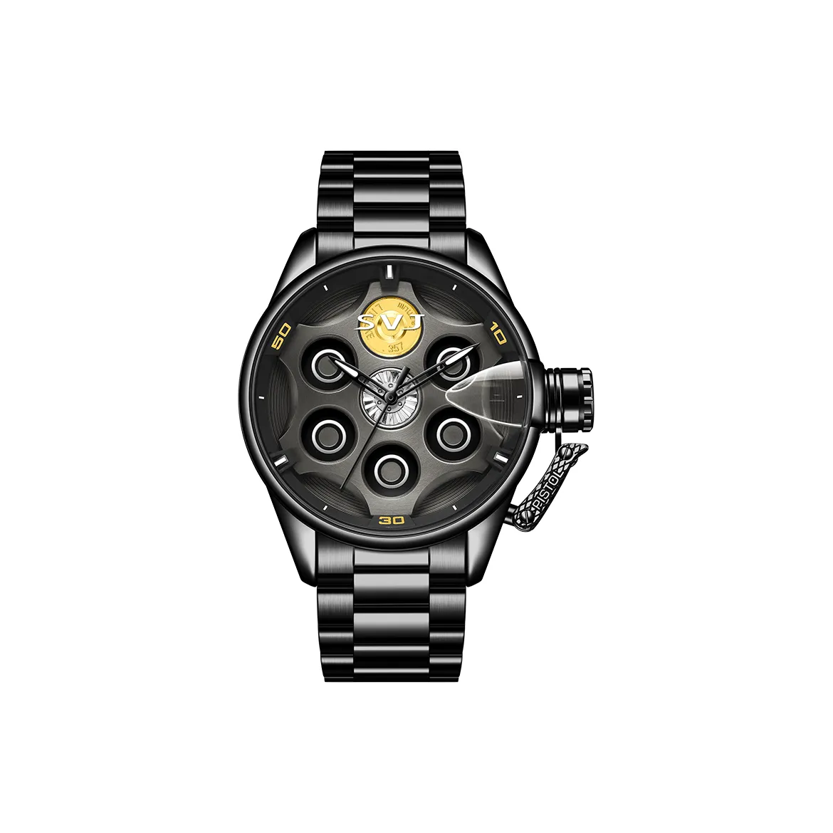 SVJ Кварцевый механизм ремешок из нержавеющей стали черный циферблат мужские часы