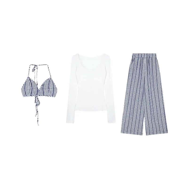 TIBINB Майка-бретель + Защита от солнца COVER UP + Брюки Женские Повседневные Комплекты