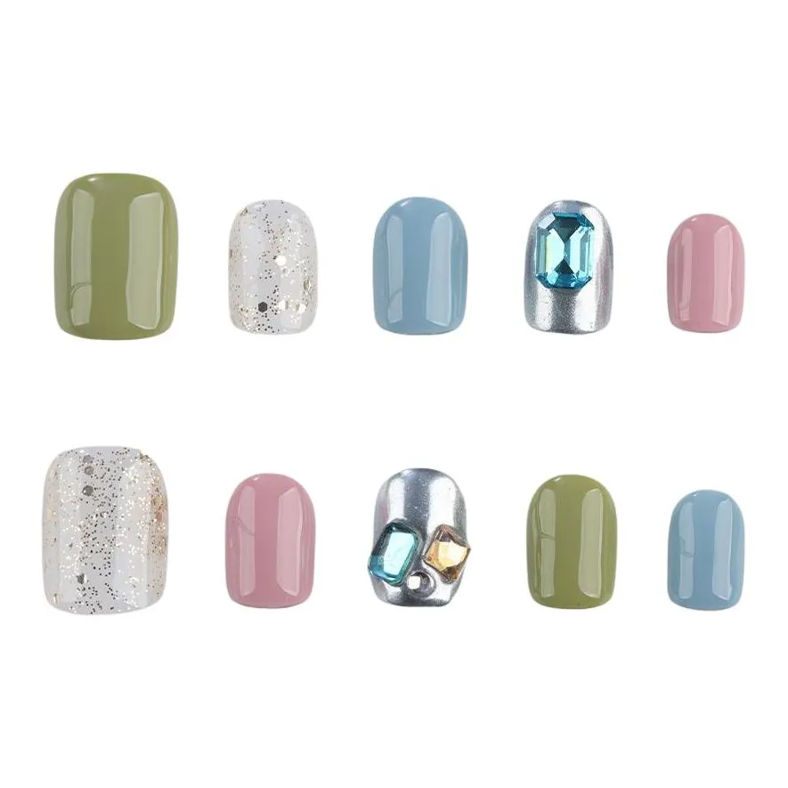 YIYIHE Милый Дофаминовая одежда Коллекция Сверкающий страз MID Длина Укороченный Короткий Квадрат Круглый Зеленый Jump Цвет