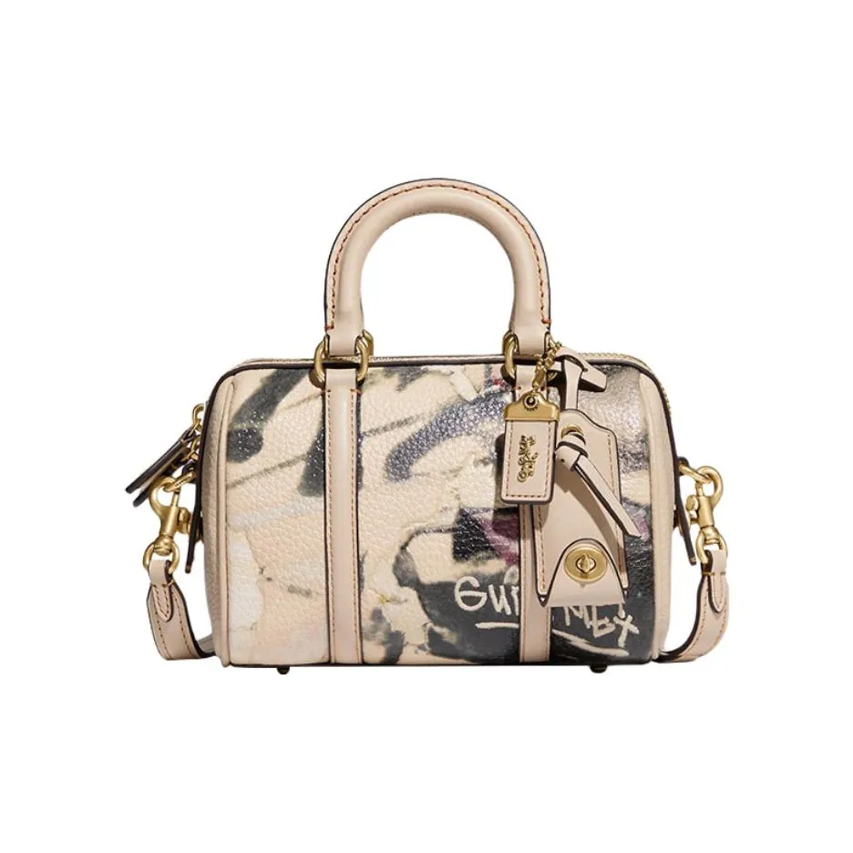 COACH Мята+SERF Коллаборация Рубин Коровья кожа Сумка через плечо Сумка Маленькая Женская Слоновая кость