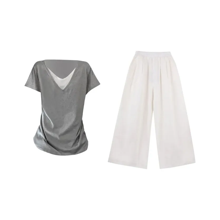 TIBINB Mock Двухкомпонентный комплект: топ + свободные брюки, женские, повседневные костюмы