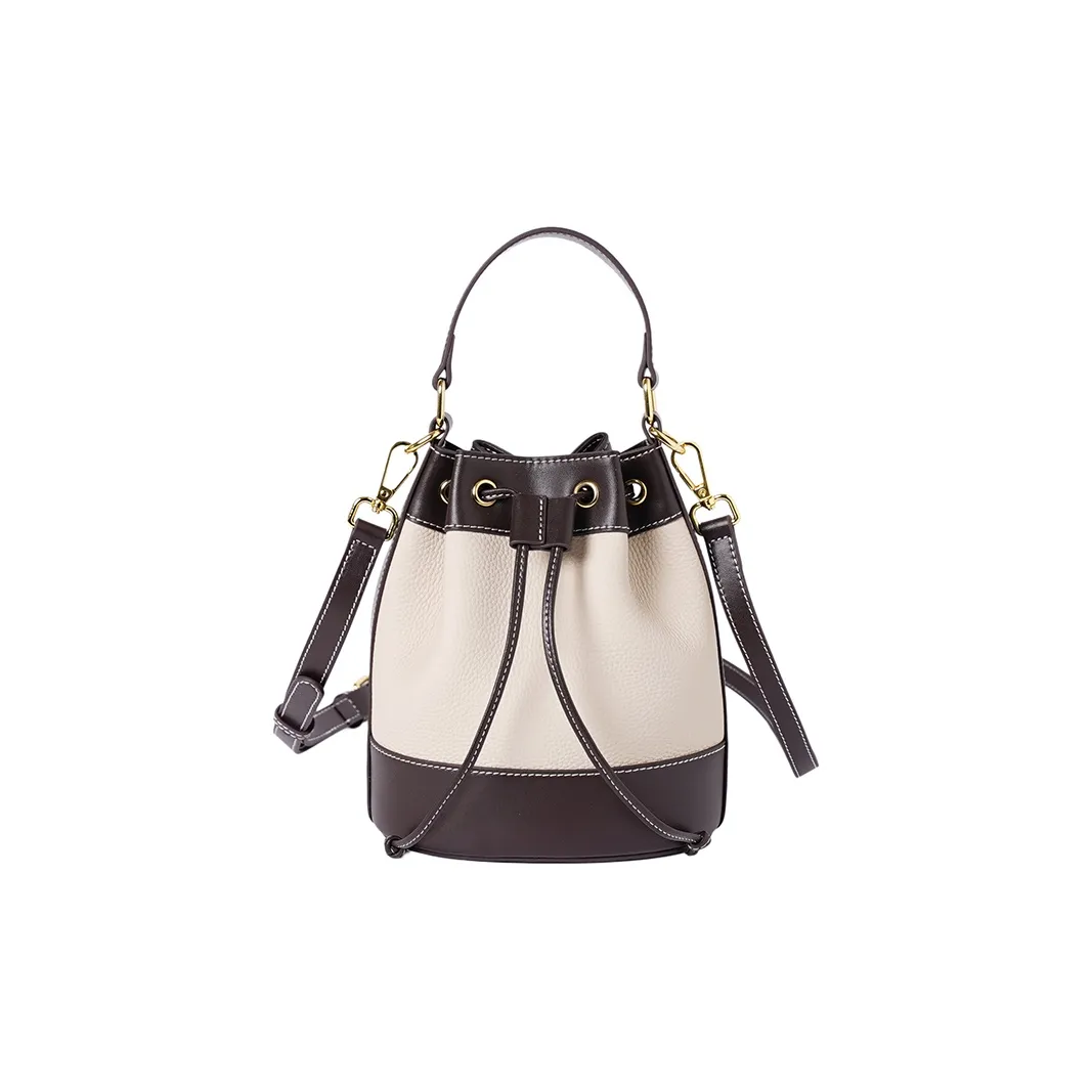 DIFFERENT FACES Коровья кожа Ведрообразная сумка Стандартная Женская Бежевая Белая и Черная