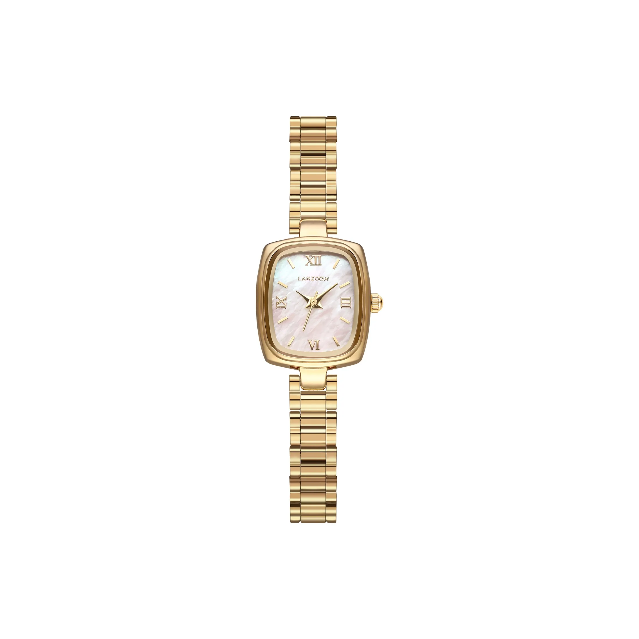 LANZOOM Кварцевый механизм ремешок из нержавеющей стали женские часы розовый циферблат