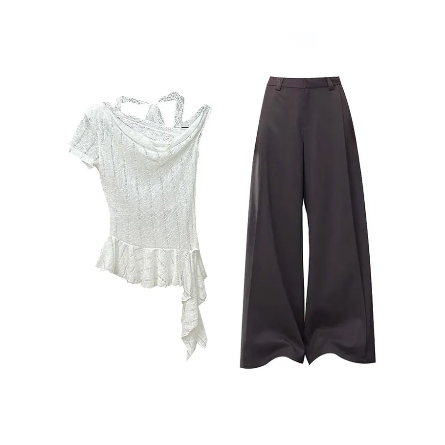 MARIE·COCO Белый топ + штаны, женский повседневный комплект