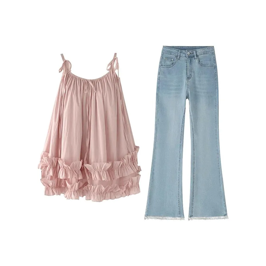 MARIE·COCO Розовый топ + Джинсы Женские Повседневные костюмы