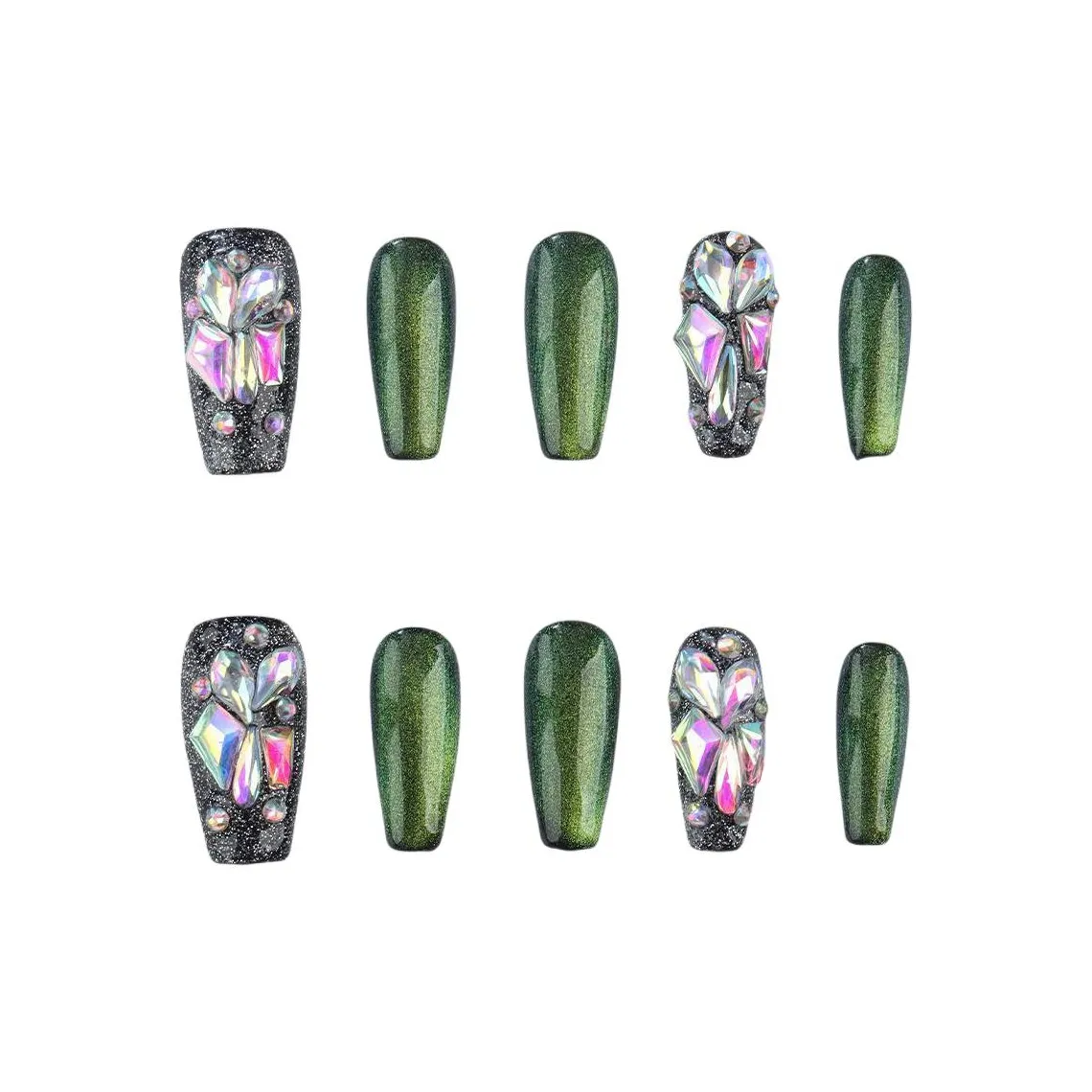 YIYIHE Confident And Элегантный Ярко-зеленый Кошачий глаз Стразы Embellished Средний LADDER Зеленый Однотонный Кошачий глаз