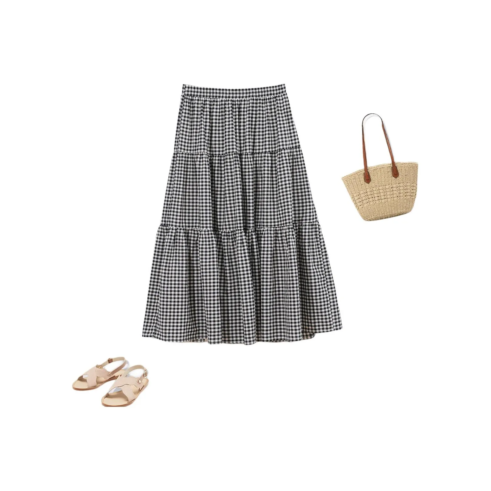 ZIMO Черная клетка Женская Повседневная Длинная Юбка